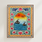 Handmade Indian Ethnic Art | Sunset Boats Painting with Floral Border | Rajasthani Decor