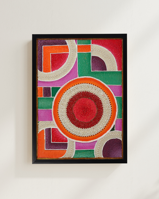 Vibrant Geometric Beaded Wall Art | Mixed Media Abstract Painting