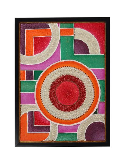 Vibrant Geometric Beaded Wall Art | Mixed Media Abstract Painting