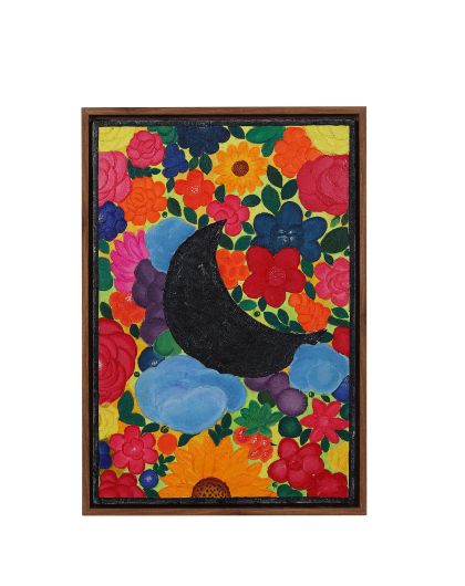 "Midnight Garden" - Textured Floral and Moon Painting