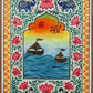 Handmade Indian Ethnic Art | Sunset Boats Painting with Floral Border | Rajasthani Decor