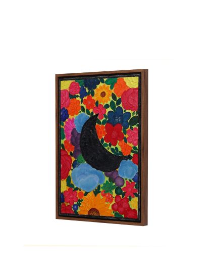 "Midnight Garden" - Textured Floral and Moon Painting