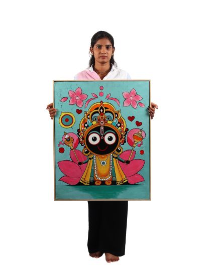 Hand-Painted Lord Jagannath Painting on Lotus
