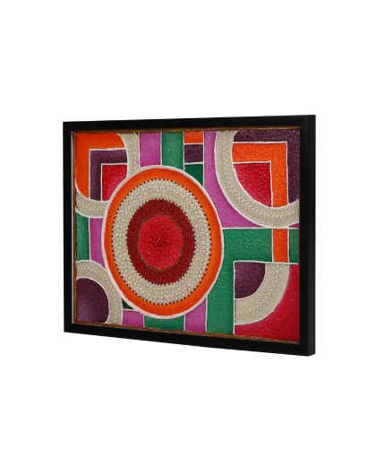 Vibrant Geometric Beaded Wall Art | Mixed Media Abstract Painting