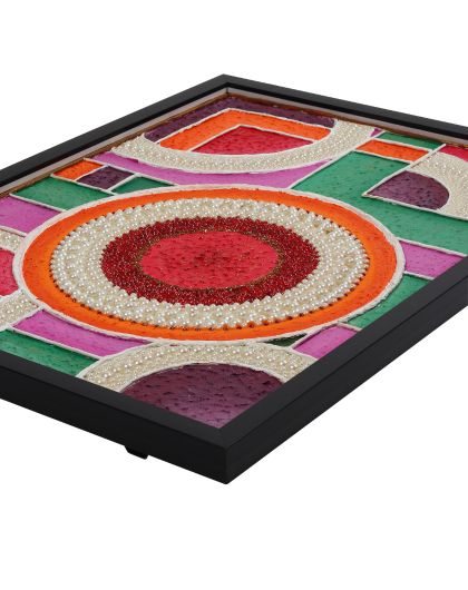 Vibrant Geometric Beaded Wall Art | Mixed Media Abstract Painting