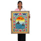 Handmade Indian Ethnic Art | Sunset Boats Painting with Floral Border | Rajasthani Decor